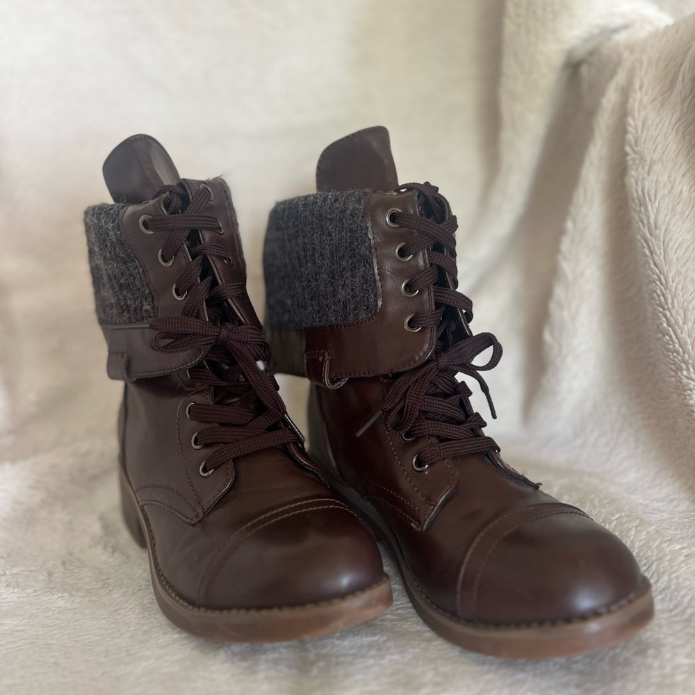 Wanted Brown Combat Moto Boots Flip up Lace-Up Design